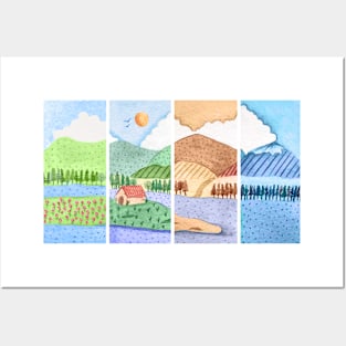 Four Seasons Watercolor Posters and Art